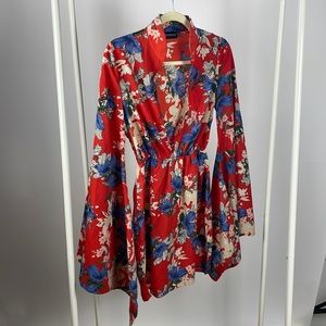 Multicolored red flower dress